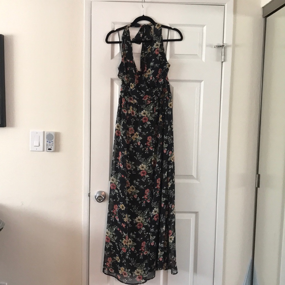 Black floral maxi with halter neck